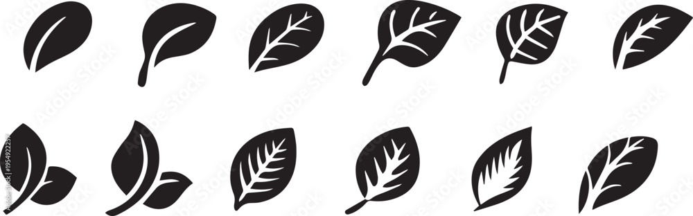 Fototapeta premium Leaf Icon Vector Set – Green and Black Leaf Designs for Eco, Nature, and Organic Branding