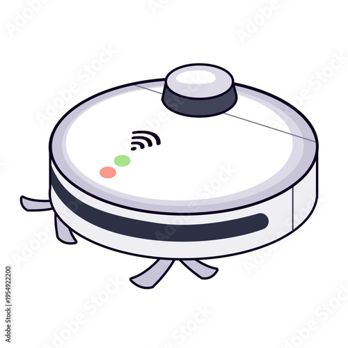 Smart robot vacuum cleaner for home automation. Wireless robotic cleaning technology with wifi connection and sensor icons. Isolated