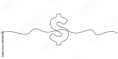 Minimalist vector art illustration of a dollar sign with a continuous line drawing 