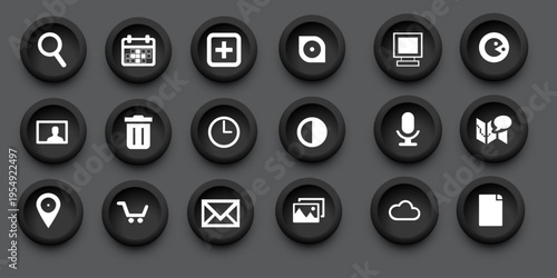 User interface icon set. Basic UI and UX solid icons design. Pack of vector symbol illustration collection