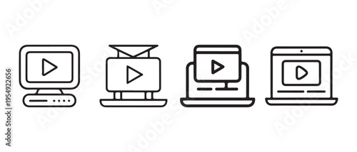 Video Playback Devices Icon Set. Illustrating Digital Streaming and Multimedia Content Across Screens.