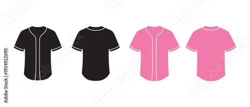 Two Black and Two Pink Baseball Style T-Shirts Displayed Side by Side.