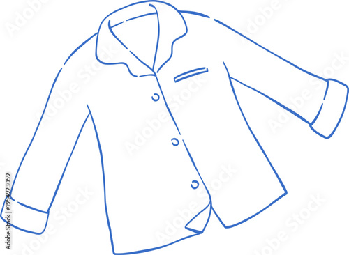 Blue Relax Pajama Shirt Long Sleeve Whimsical Line Sketch Illustration