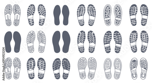 Collection of Various Shoe Sole Imprints for Design and Footwear Concepts