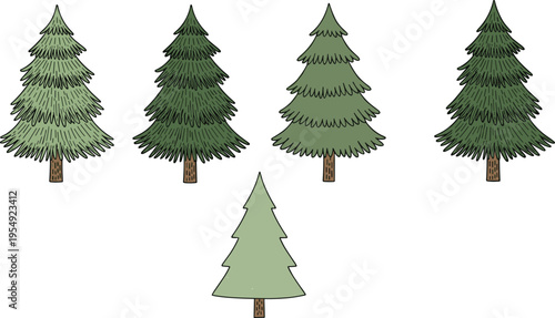 pine, tree, set, evergreen, forest, nature, illustration, collection, green, conifer, plant, woodland, design, decorative, seasonal, winter, isolated, background, ecology, foliage