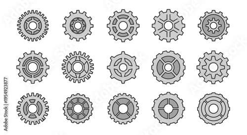 Collection of mechanical gears, representing teamwork, engineering, and industrial solutions for projects and innovation