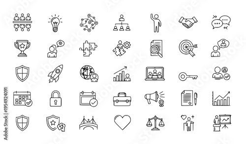 Minimal set of 30 team line icons vector with business collaboration symbols