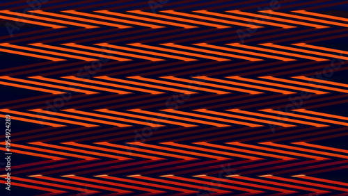 Diagonal zigzag pattern in orange and red shades on dark blue background, vibrant geometric abstract design with high contrast