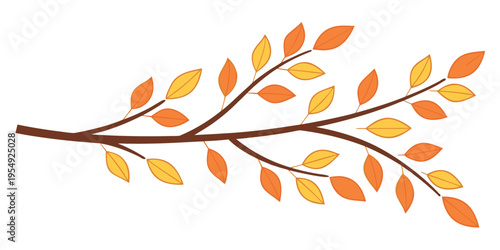 Autumn leaves on a branch with orange and yellow colors