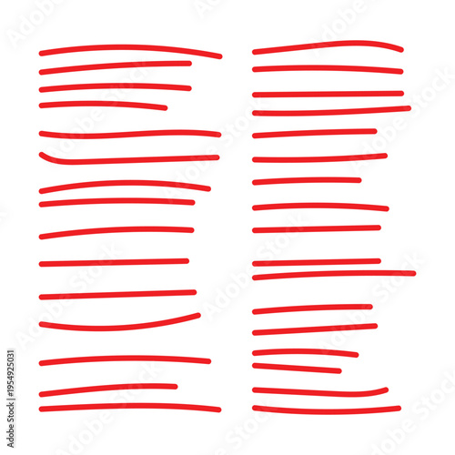 A blurry image of two columns of red and brown lines on a white background with irregular shapes and colors