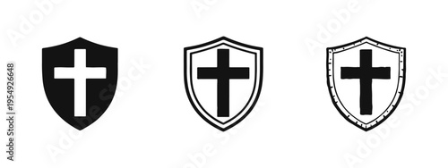 Religious Shield with Christian Cross Symbol Collection. Emblem of divine protection and faith.