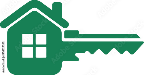 Green house shaped key symbol for real estate or property concept  home ownership