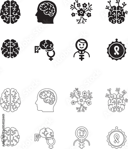 Mental health and mindfulness concept. Human brain illustration with vibrant paper art and flowers symbolizing neural connections..eps