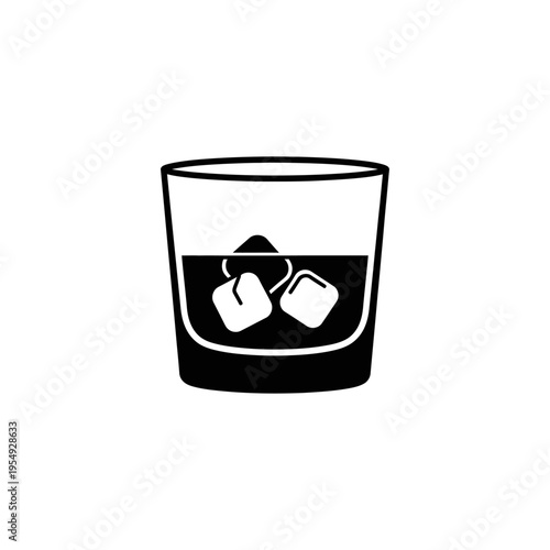 Black and White Icon of Whiskey Glass with Ice Cubes