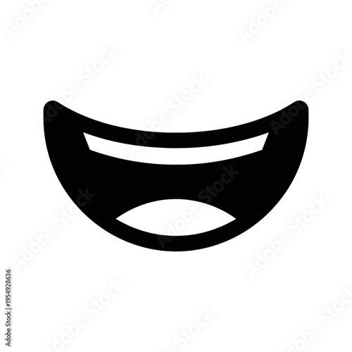 Simple Black Smiling Mouth Icon on White Background