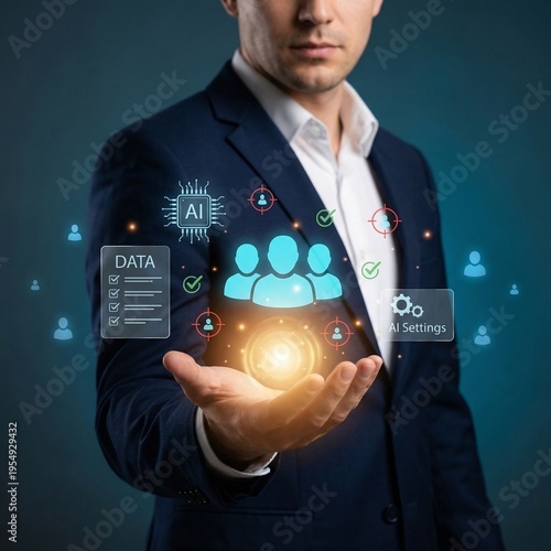 Businessman in dark professional suit in corporate setting