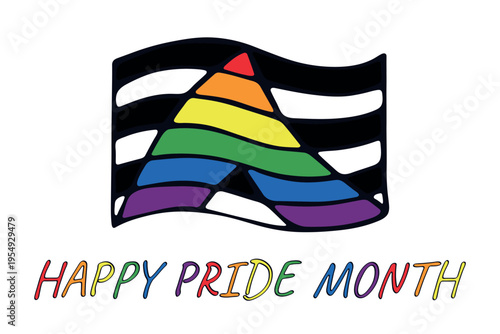 Colorful Straight ally pride flag Happy pride day LGBTQ community Pride Month Vector hand drawn doodle for posters, stickers, logo, cards