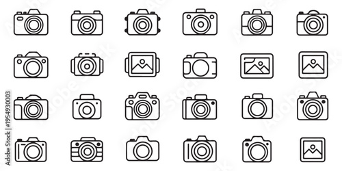 Collection of Camera and Photography Line Icons for Web and Graphic Design