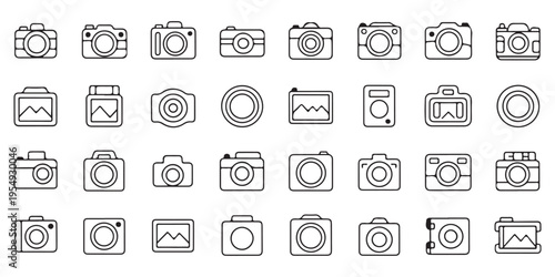 Large Collection of Simple Camera and Photo Frame Outline Icons for Photography Apps