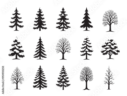 A collection of various tree silhouettes