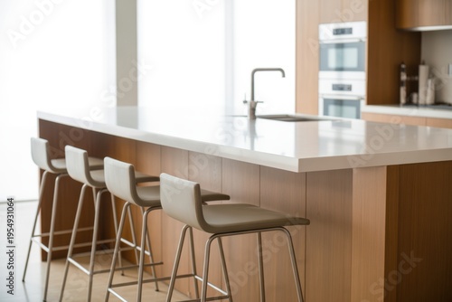 Modern Kitchen Island with Bar Stools and Built-in Appliances Contemporary Interior Design