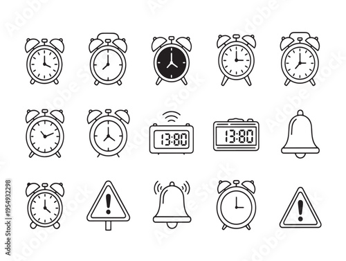 Collection of various alarm clock and bell icons