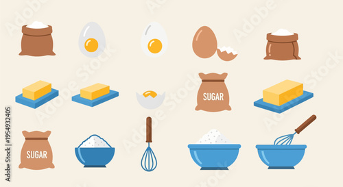 Baking Ingredients and Utensils Collection for Culinary Creations.