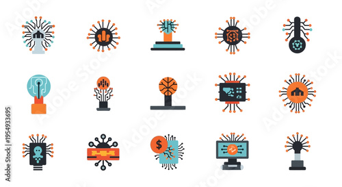 Collection of Artificial Intelligence and Digital Technology Icons.