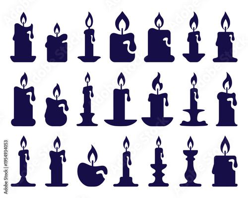 Billede på lærred Festival candle collection, blue wax taper and pillar varieties, holiday decor p