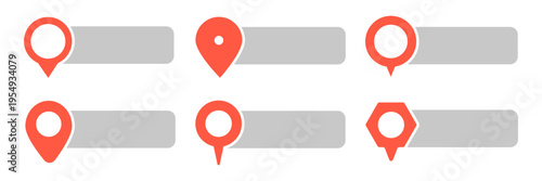 Set of red pin text tag icons. Pointer icon pin with space for text vector collection
