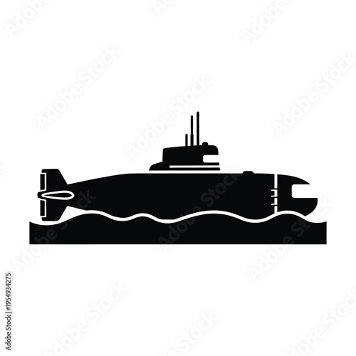 Black Submarine Silhouette on White Background 2.