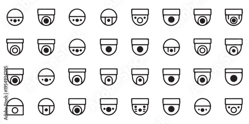 Security Camera and CCTV Dome Icon Set in Minimalist Line Art Style