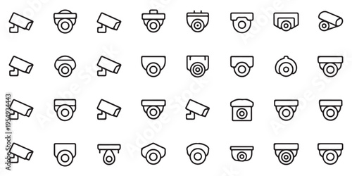 Professional Security Camera Icon Set for Surveillance Monitoring and Safety Applications