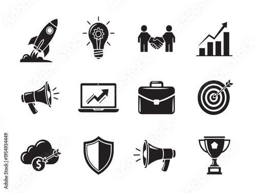A collection of business and success related icons