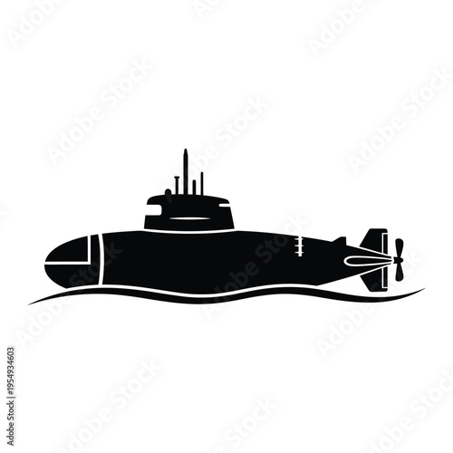 Submarine silhouette on white background.