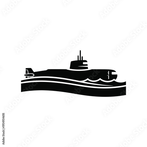 Submarine silhouette on water surface.