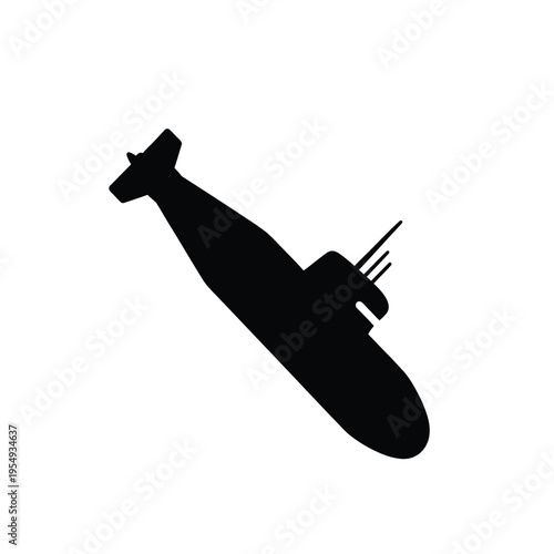 Submarine silhouette underwater vessel icon.