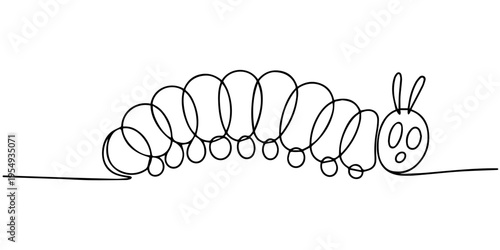 Continuous Line Drawing of a Cute Caterpillar, Minimalist Insect Art
