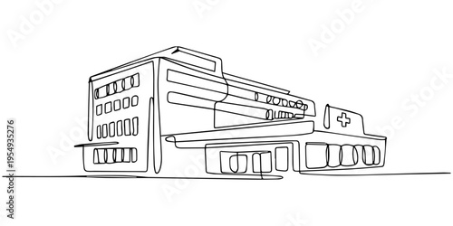 Fotografia continuous one line drawing Simple line drawing of modern hospital building with