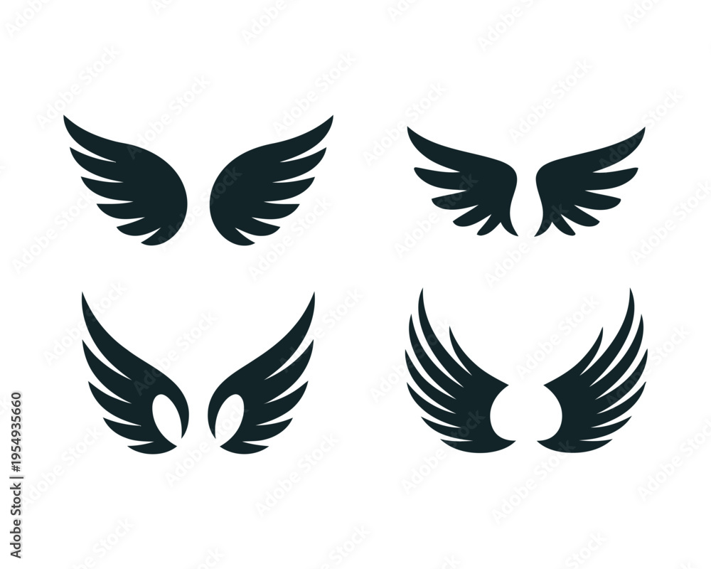 Obraz premium Wing logo collection, aviation club branding, sky adventure festival poster, freedom concept, protective guardian symbol, modern vector illustration elements