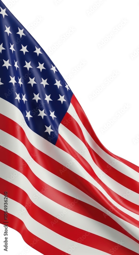 Fototapeta premium Waving american flag on white background
