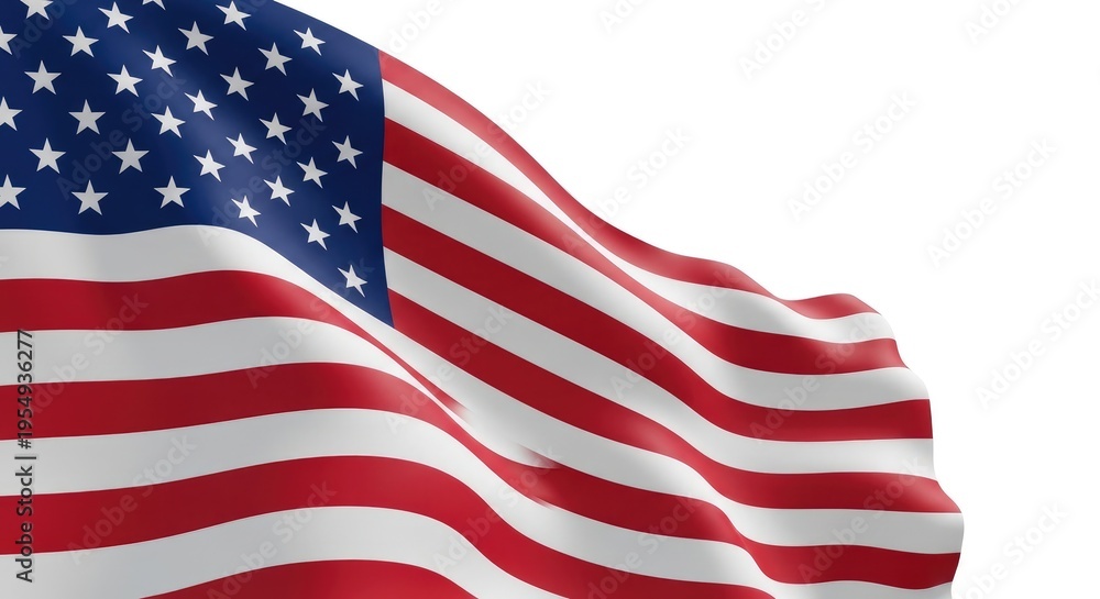 Fototapeta premium Waving american flag on white background