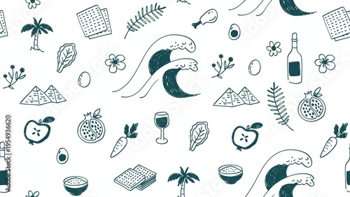 Seamless pattern passover elements hand drawn