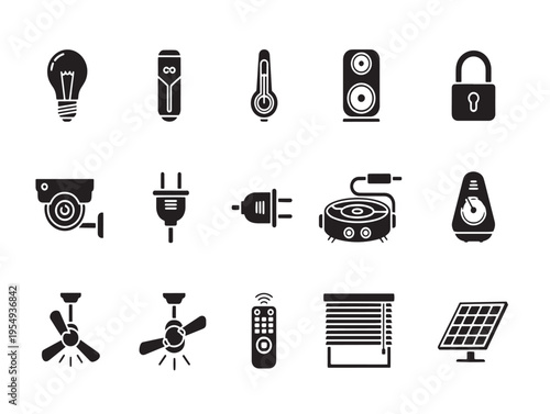 A collection of various smart home devices and security icons