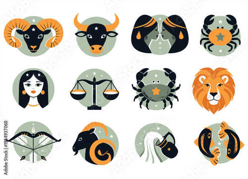 Zodiac signs collection with celestial elements ideal for design projects on transparent background silhouette high quality professional detailed modern elegant stylish