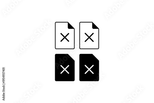 Delete file document cross icon set outline