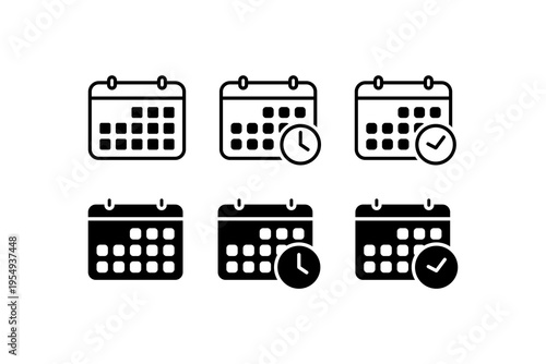 Calendar schedule check and time icon set