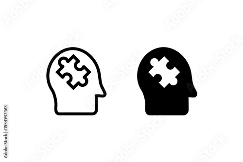 Human head puzzle brain icon outline and solid