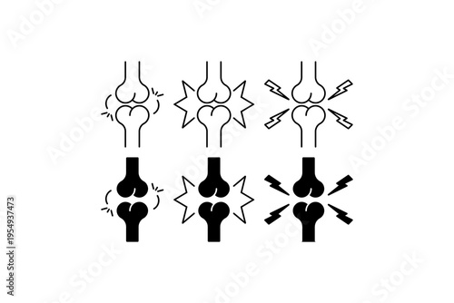 Knee joint pain inflammation icon set outline