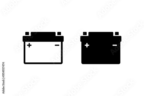 Car battery icon set outline and solid